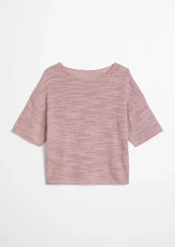 Slub-Kurzarm-Pullover loose aus Leinen-Baumwolle-Mix