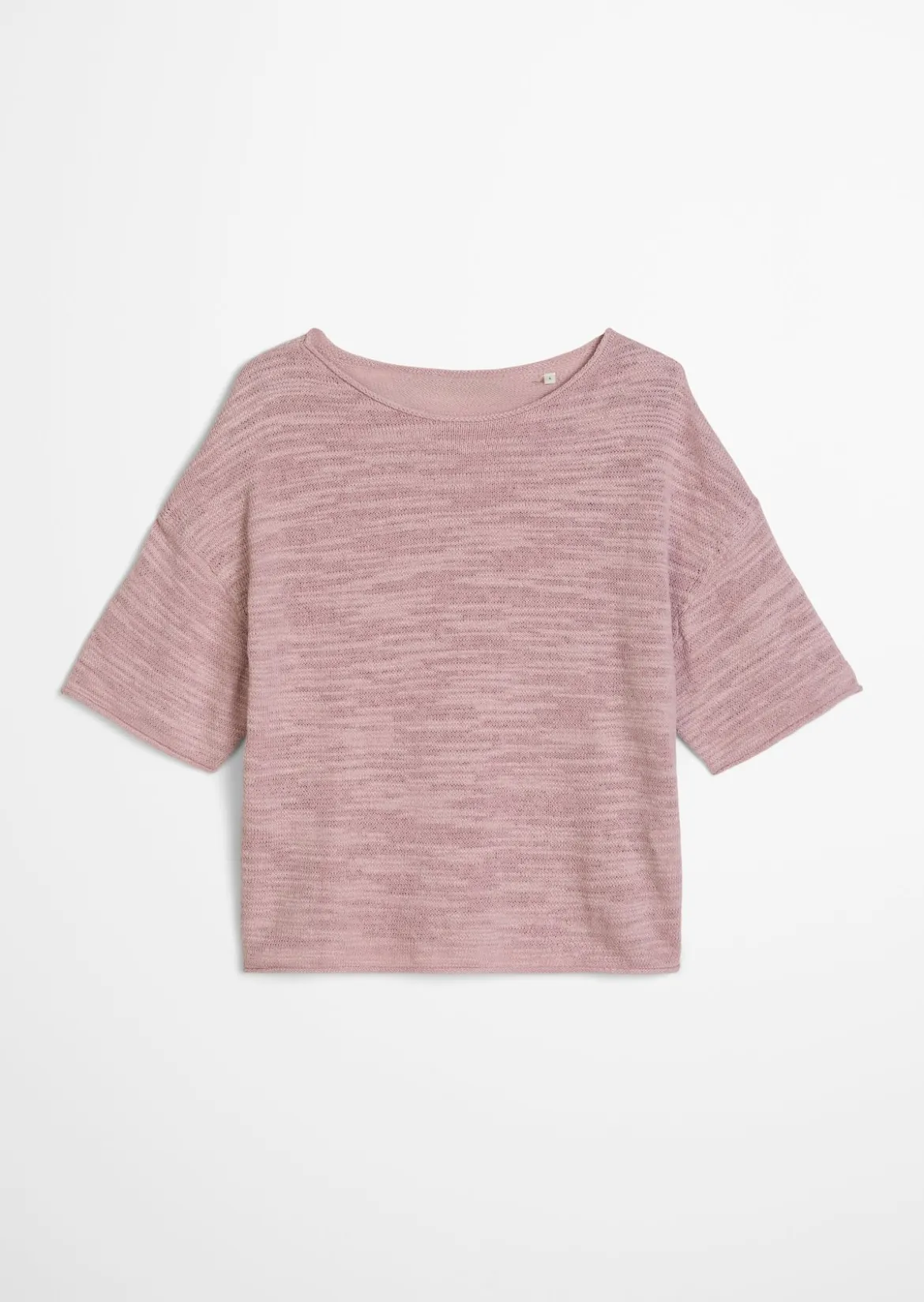 Slub-Kurzarm-Pullover loose aus Leinen-Baumwolle-Mix