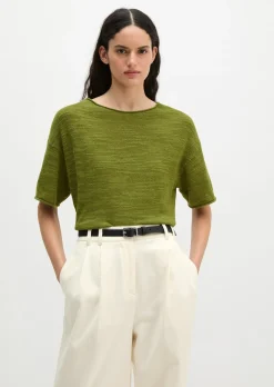 Slub-Kurzarm-Pullover loose aus Leinen-Baumwolle-Mix