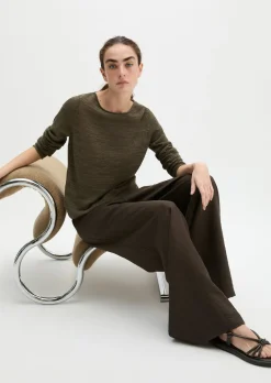 Slub-Pullover slim aus Leinen-Baumwolle-Mix