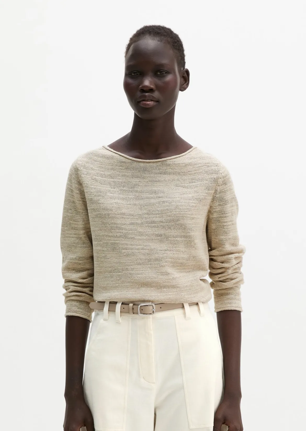 Slub-Pullover slim aus Leinen-Baumwolle-Mix
