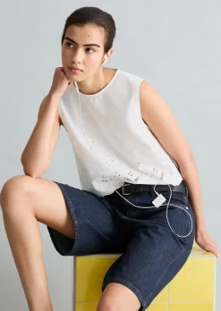 Spitzentop cropped mit Broderie Anglaise