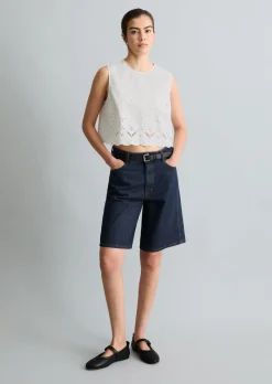 Spitzentop cropped mit Broderie Anglaise