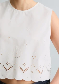 Spitzentop cropped mit Broderie Anglaise