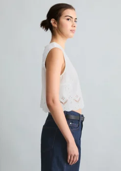Spitzentop cropped mit Broderie Anglaise