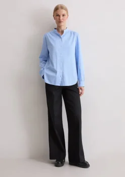 Stehkragenbluse relaxed aus softem Baumwoll-Satin