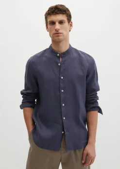 Stehkragen-Hemd regular aus reinem Leinen