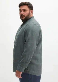 Stehkragen-Hemd regular aus reinem Leinen