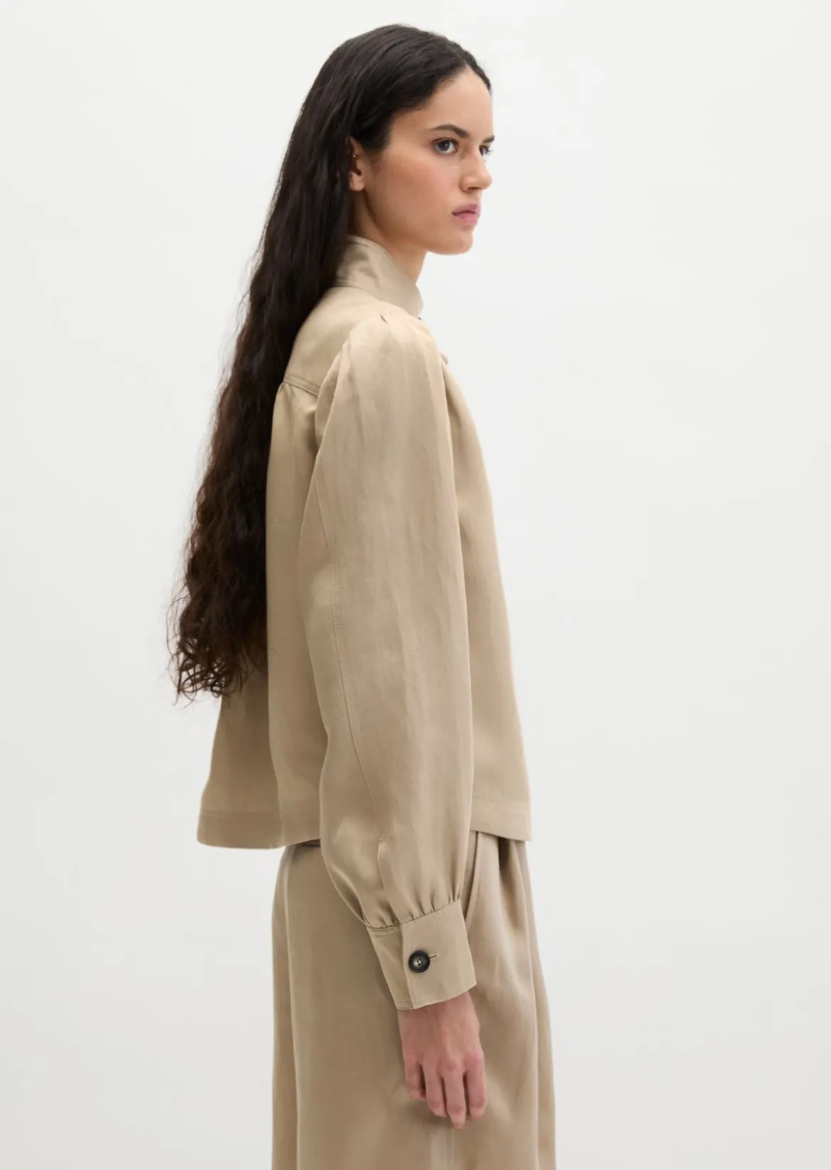 Stehkragen-Jacke loose aus TENCEL™ Lyocell-Leinen-Mix