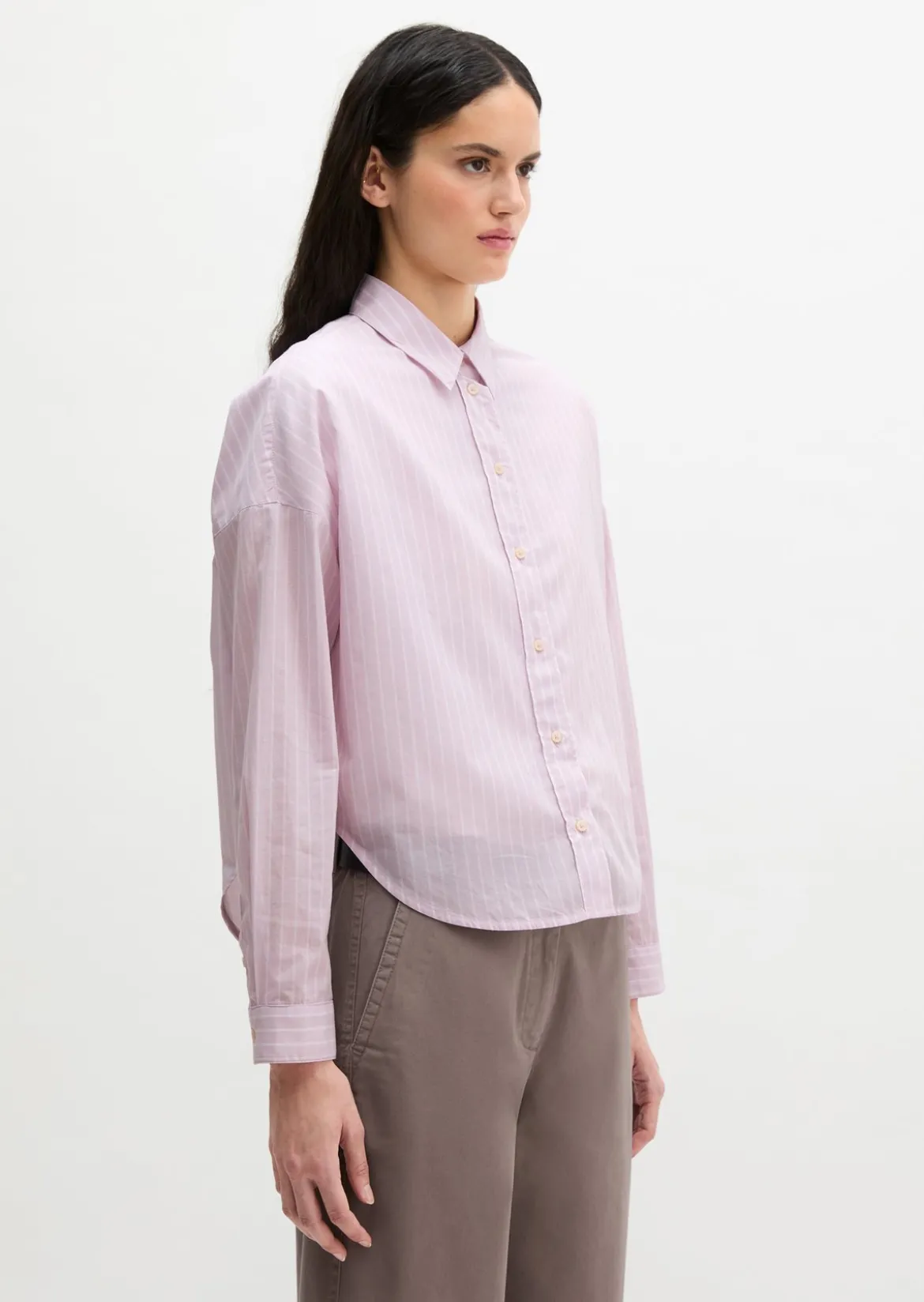 Streifenbluse loose aus Baumwoll-Chambray
