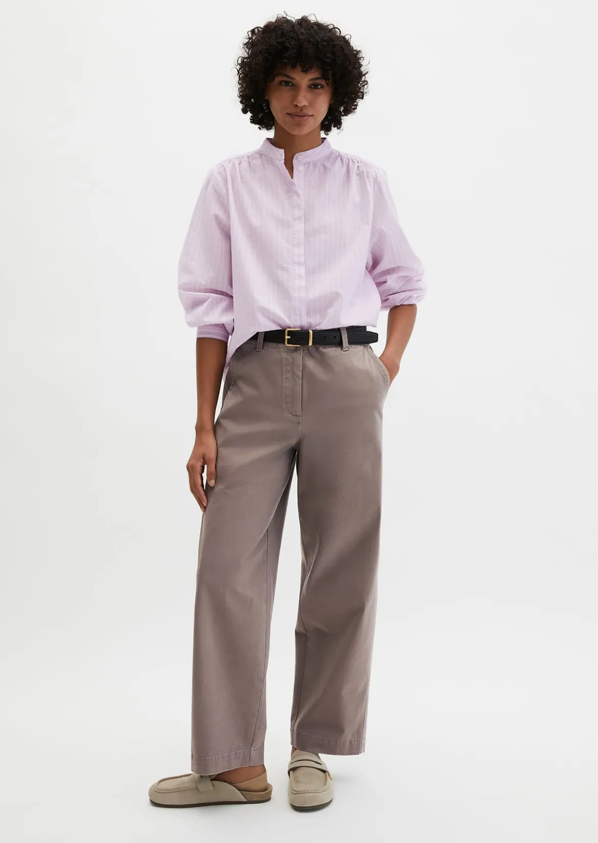 Streifenbluse regular aus Baumwoll-Chambray