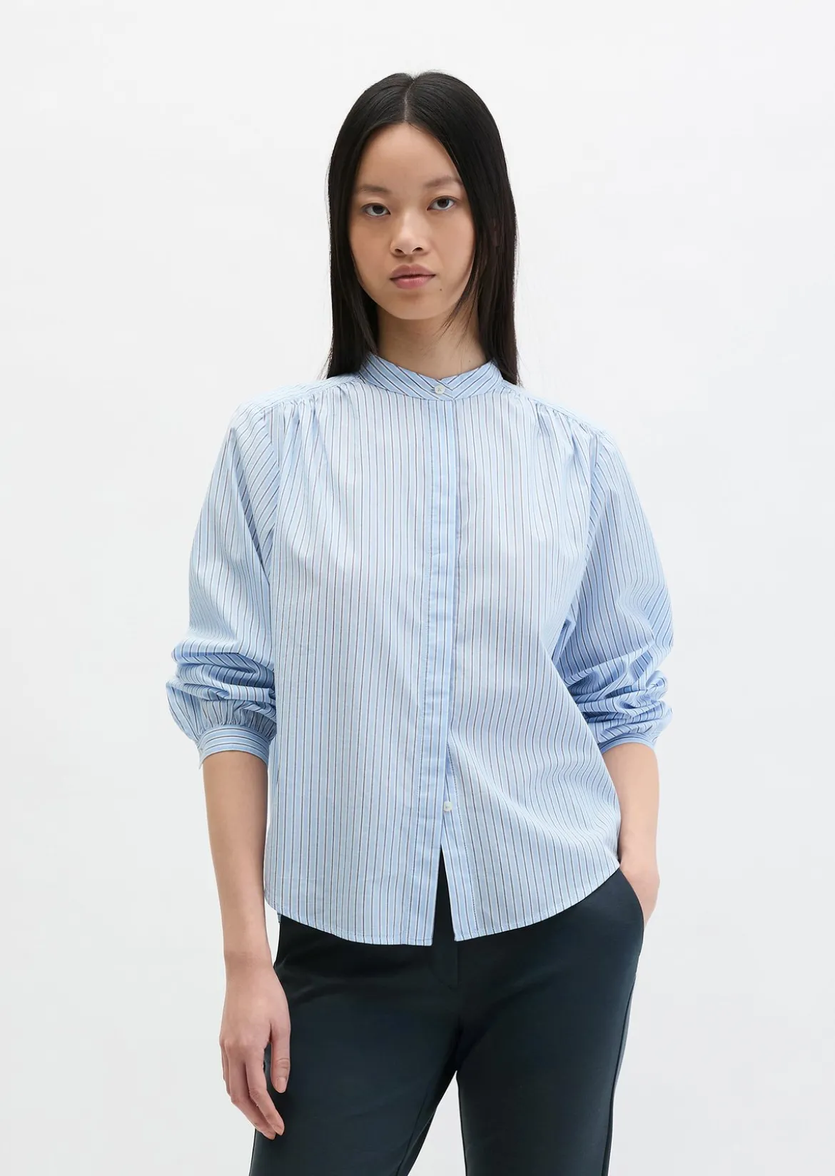 Streifenbluse regular aus Baumwoll-Chambray