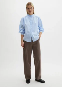 Streifenbluse regular aus Baumwoll-Chambray