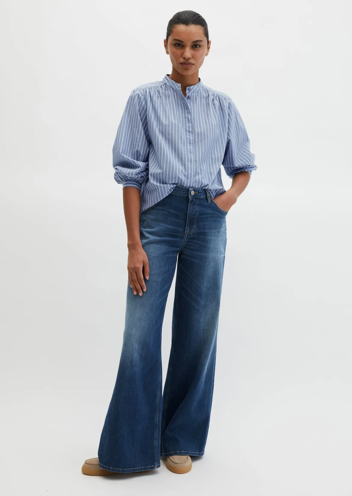 Streifenbluse regular aus Baumwoll-Chambray
