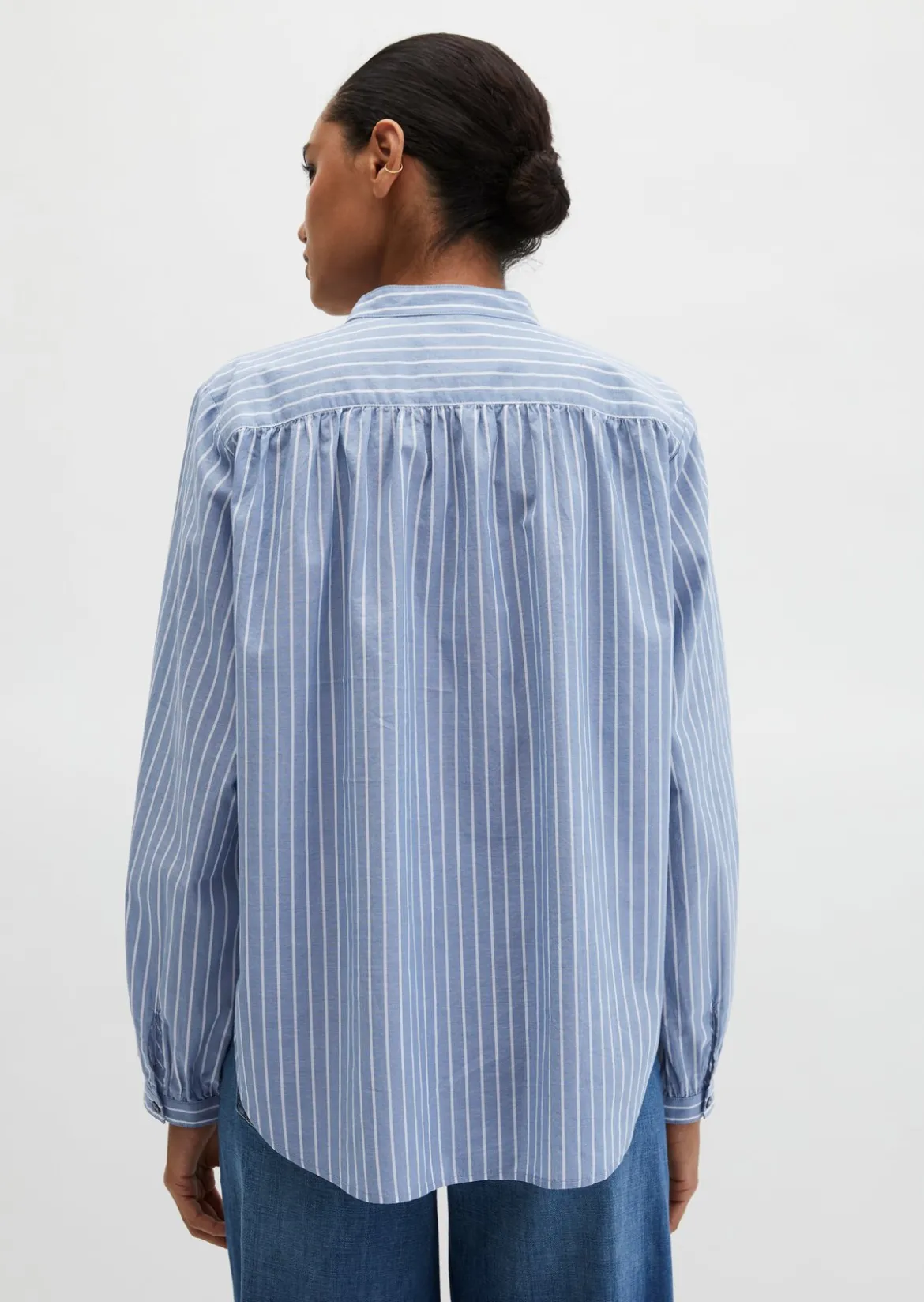 Streifenbluse regular aus Baumwoll-Chambray