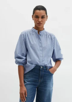 Streifenbluse regular aus Baumwoll-Chambray