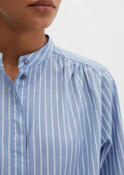 Streifenbluse regular aus Baumwoll-Chambray