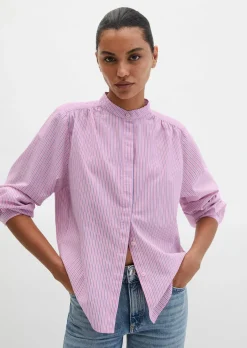 Streifenbluse regular aus Baumwoll-Chambray