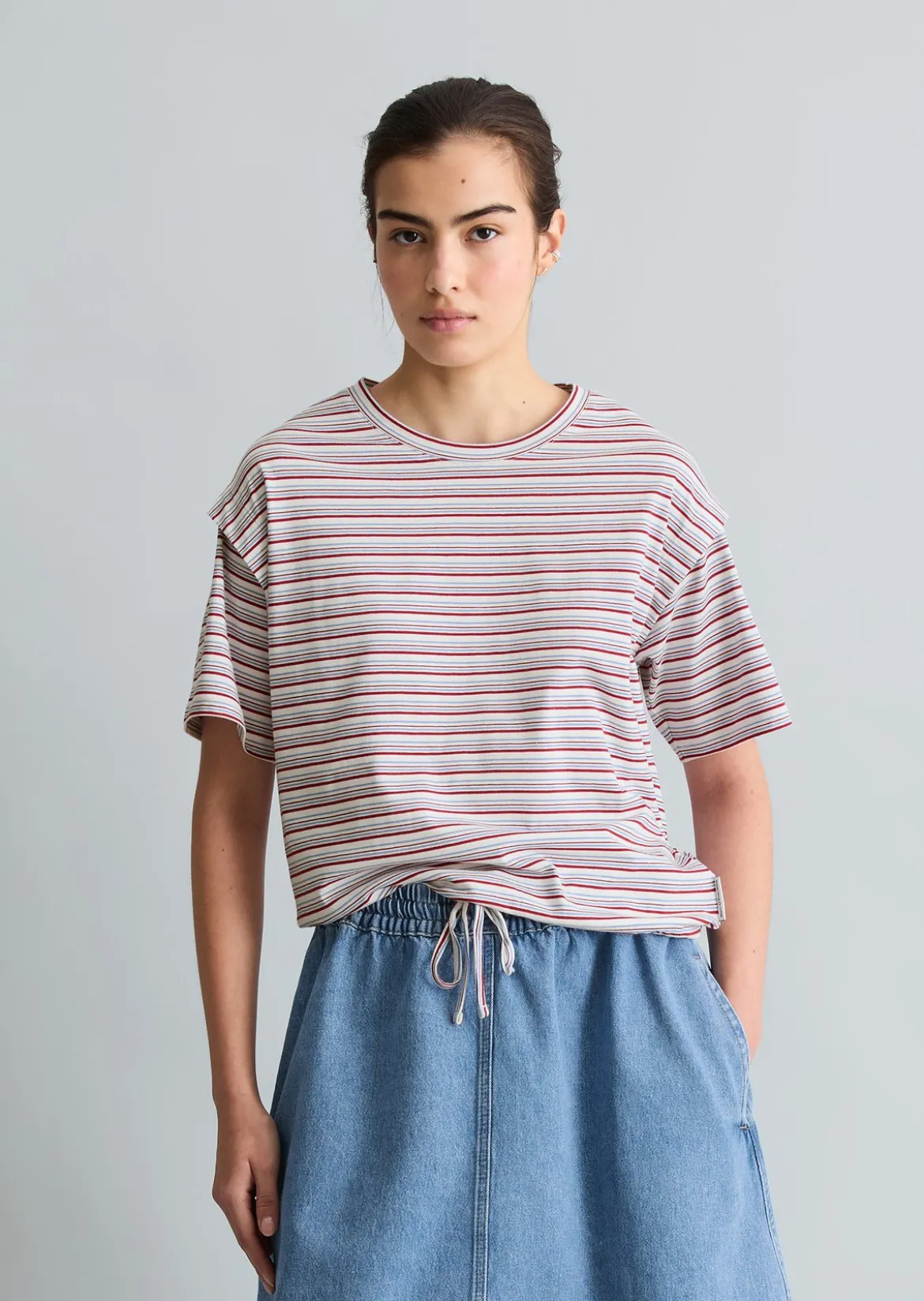 Streifen-T-Shirt relaxed mit Tunnelzug am Saum