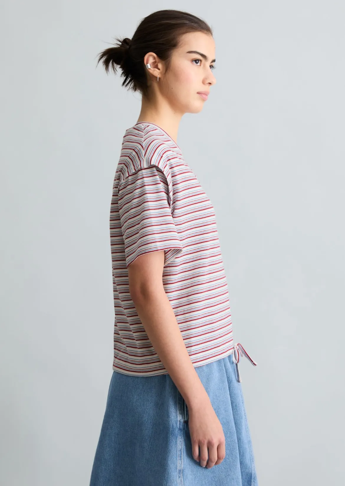 Streifen-T-Shirt relaxed mit Tunnelzug am Saum