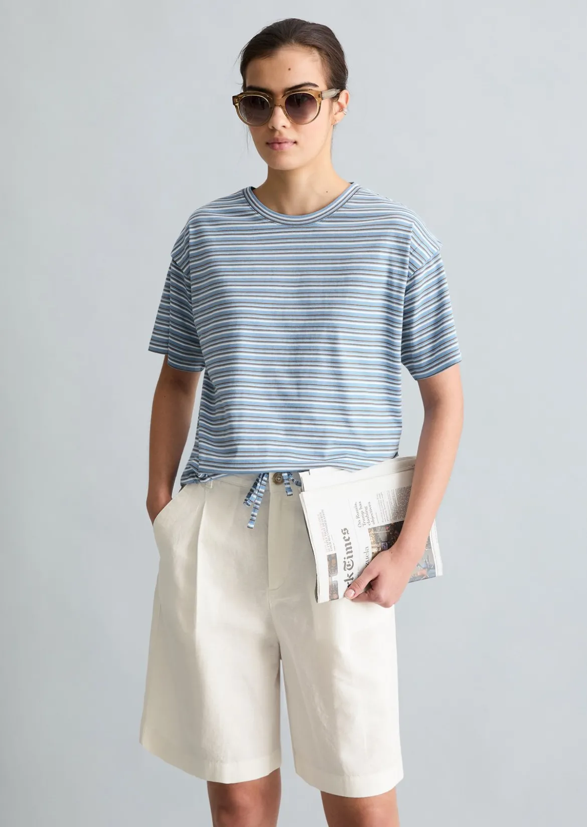 Streifen-T-Shirt relaxed mit Tunnelzug am Saum