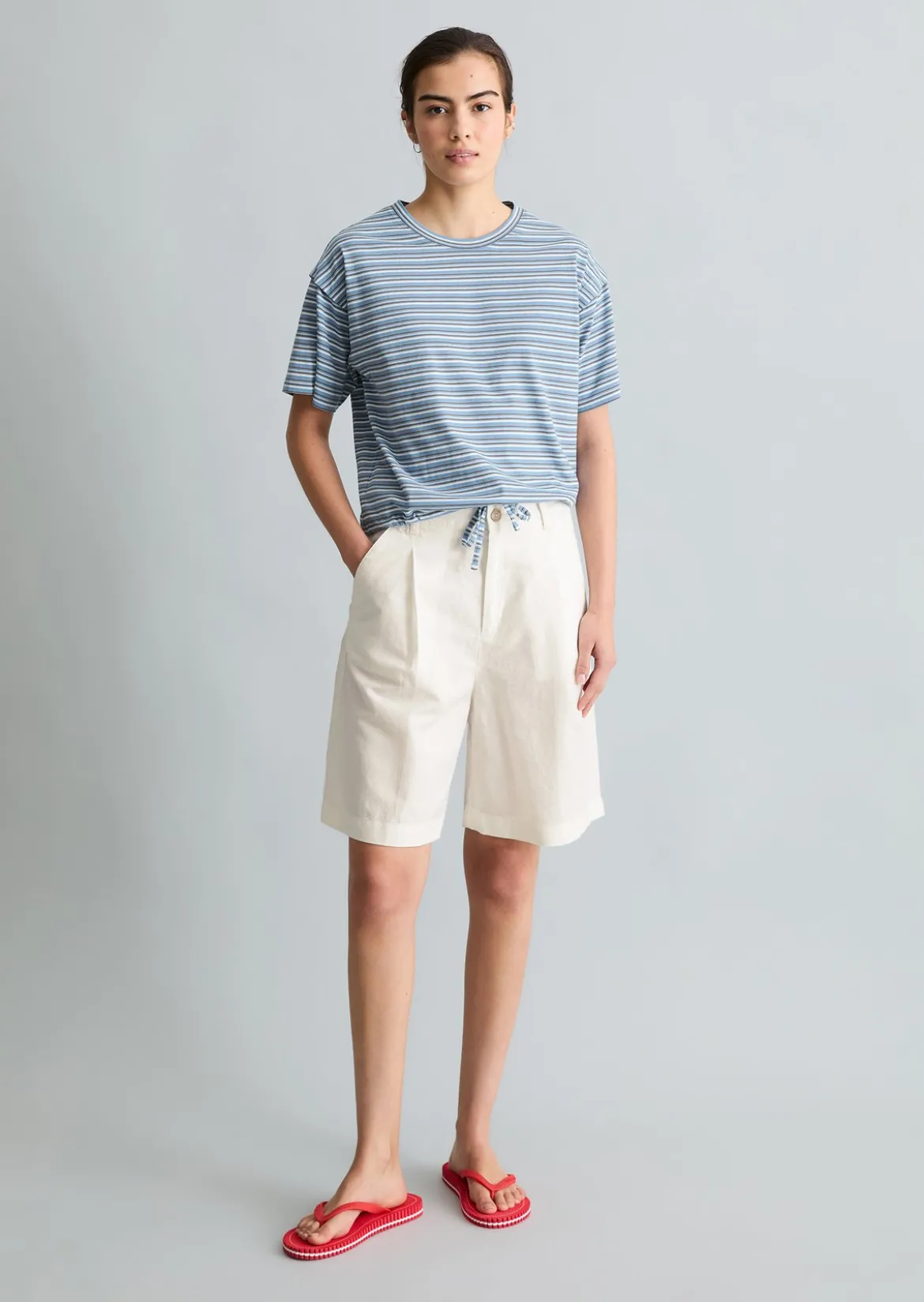 Streifen-T-Shirt relaxed mit Tunnelzug am Saum