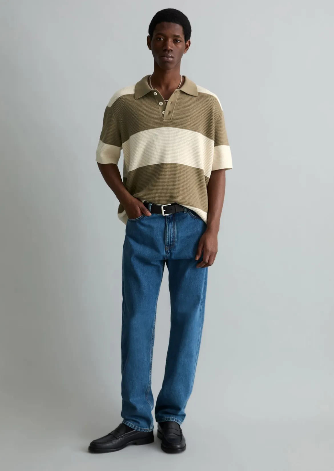 Strick Poloshirt regular mit Waffelstruktur