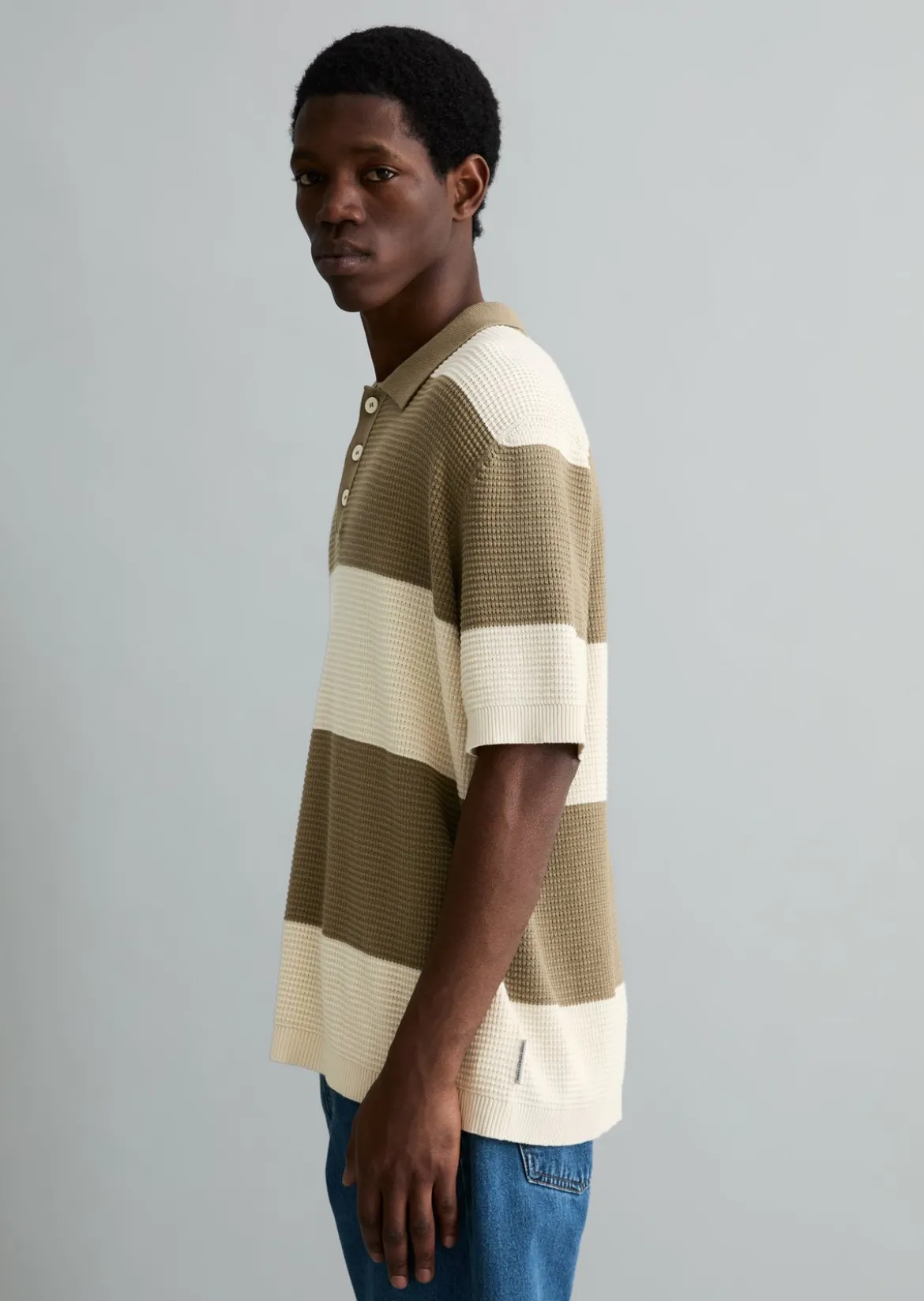 Strick Poloshirt regular mit Waffelstruktur