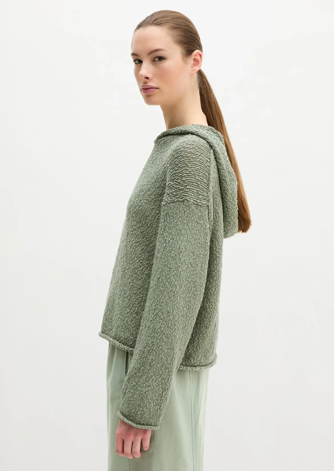 Strick-Hoodie loose cropped aus Organic-Cotton-Mix-Slub