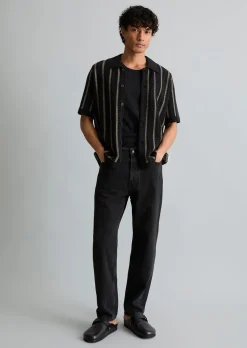 Strickjacke im Polostil relaxed mit vertikalen Streifen