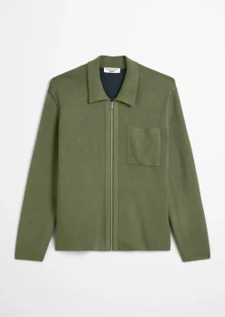 Strickjacke loose mit Reißverschluss und Polokragen