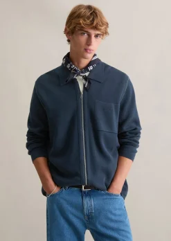 Strickjacke loose mit Reißverschluss und Polokragen