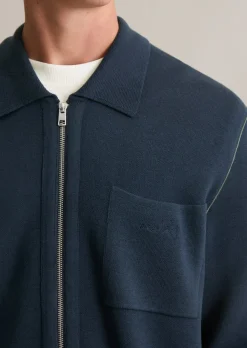 Strickjacke loose mit Reißverschluss und Polokragen