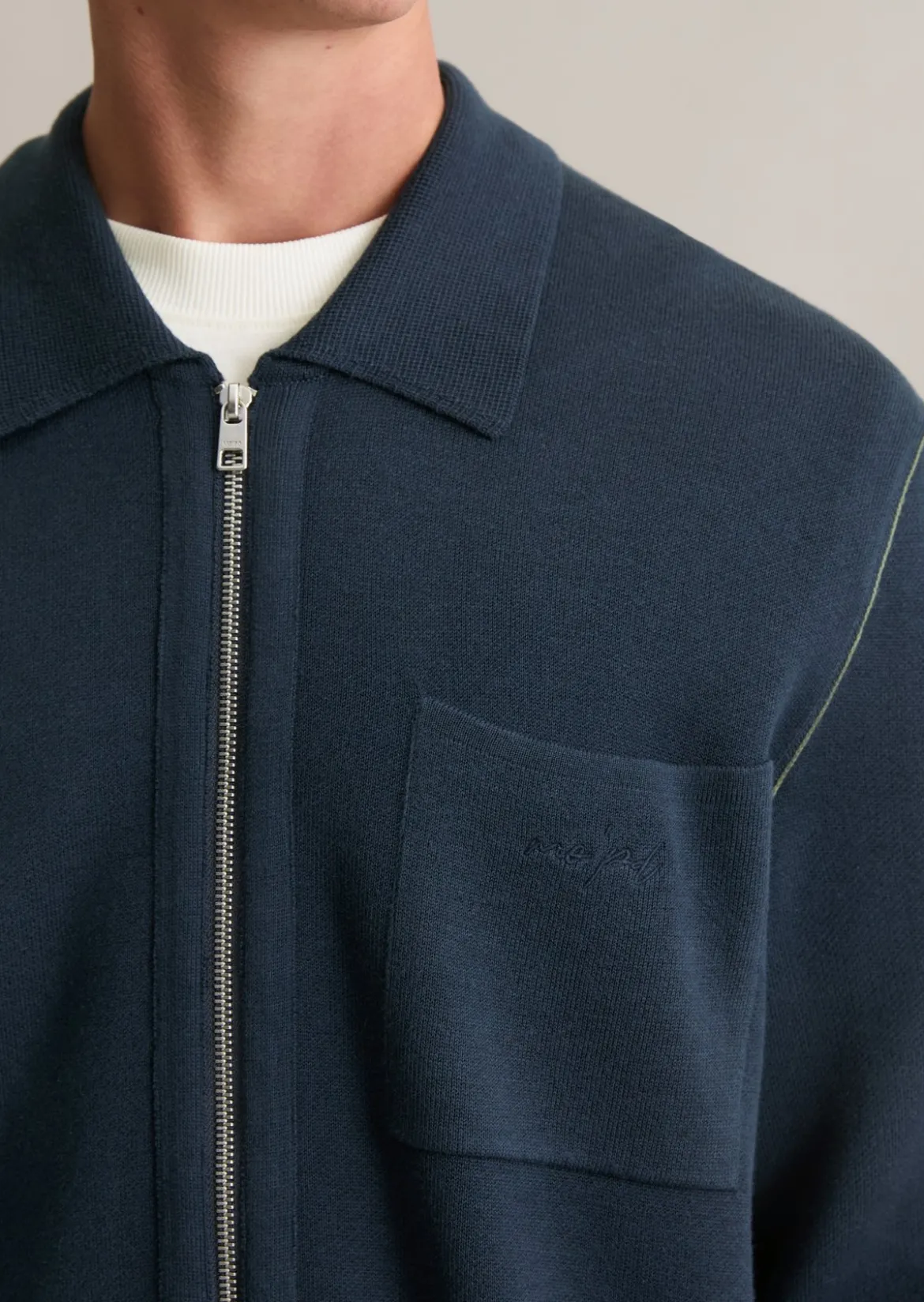 Strickjacke loose mit Reißverschluss und Polokragen
