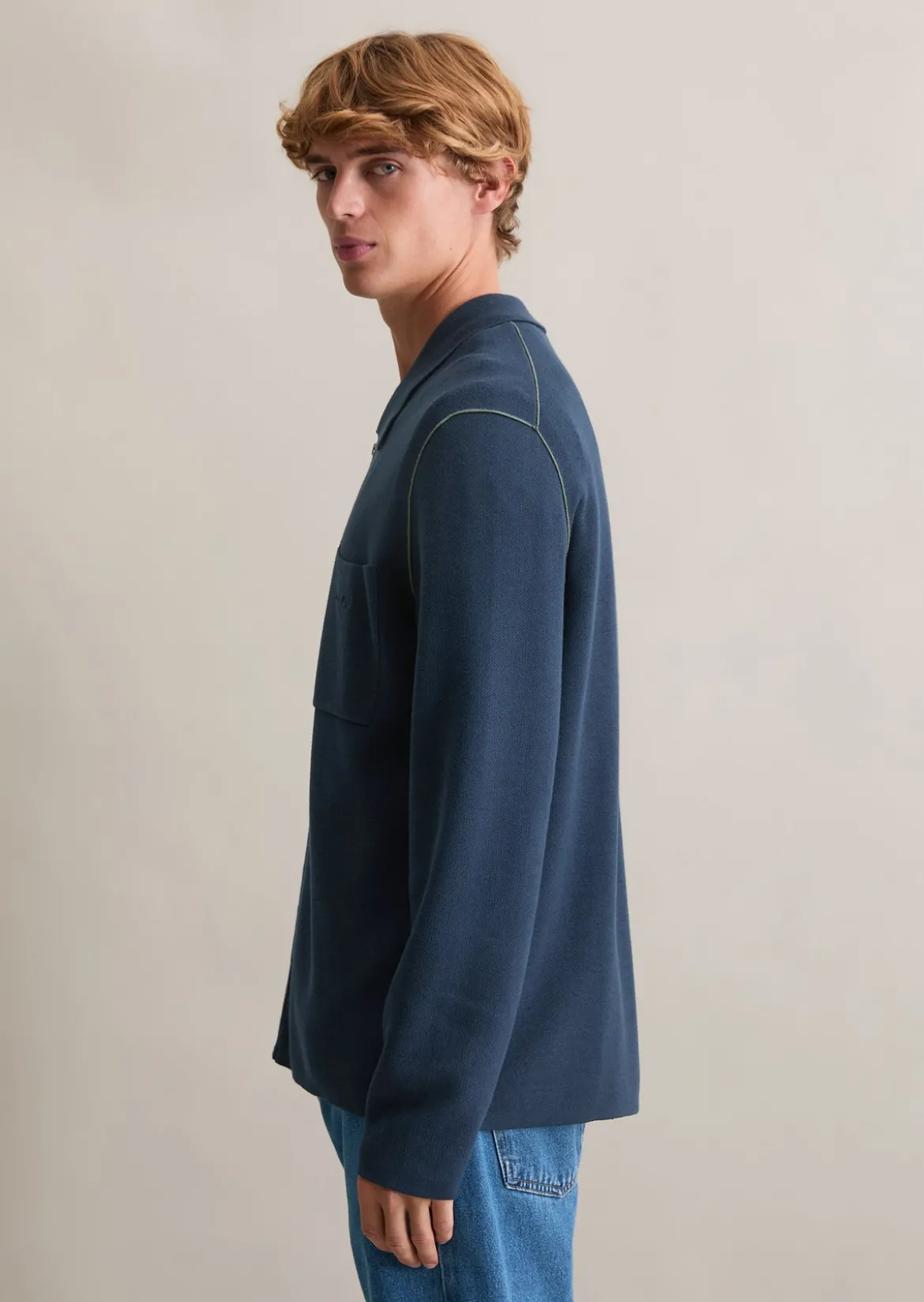 Strickjacke loose mit Reißverschluss und Polokragen