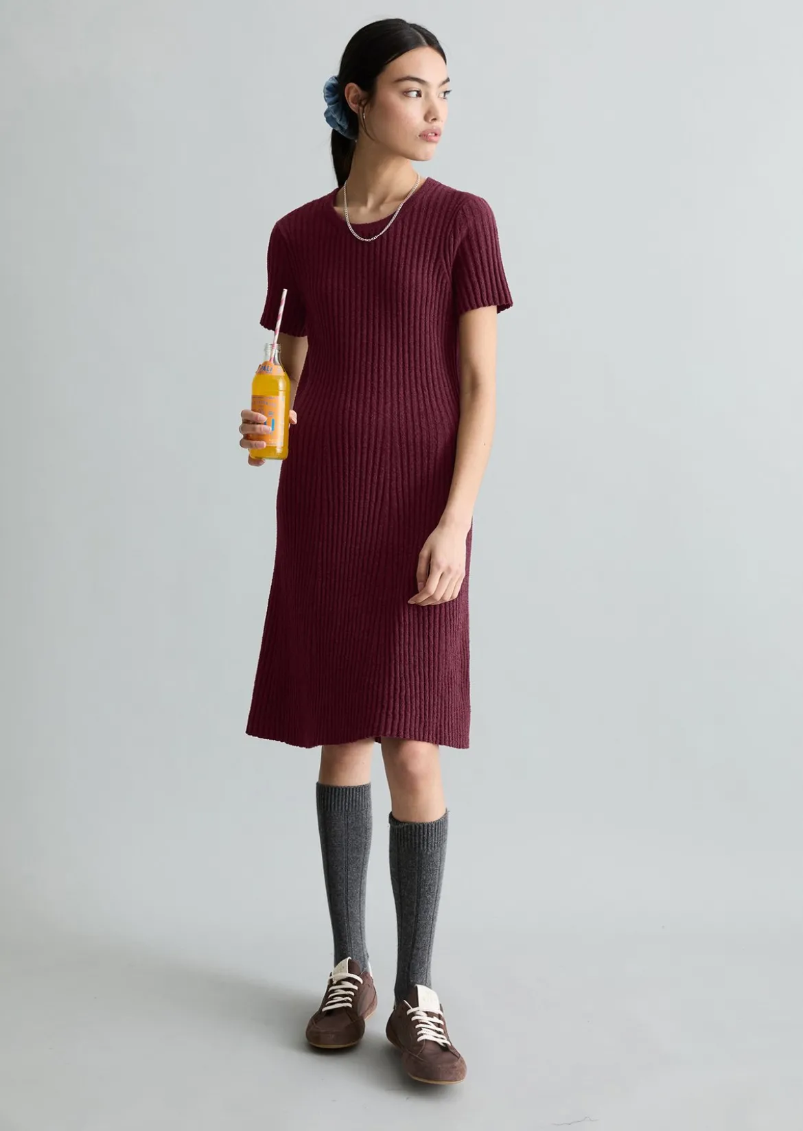 Strickkleid slim aus geripptem Organic Cotton-Mix