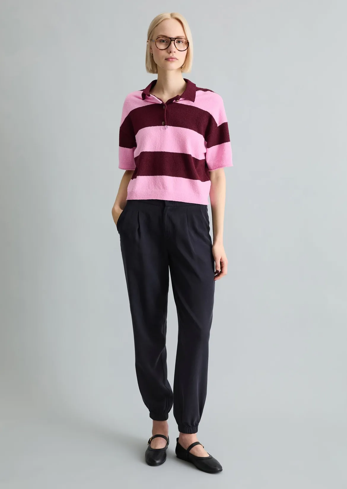 Strick-Poloshirt regular aus Crinkled Organic Cotton-Mix
