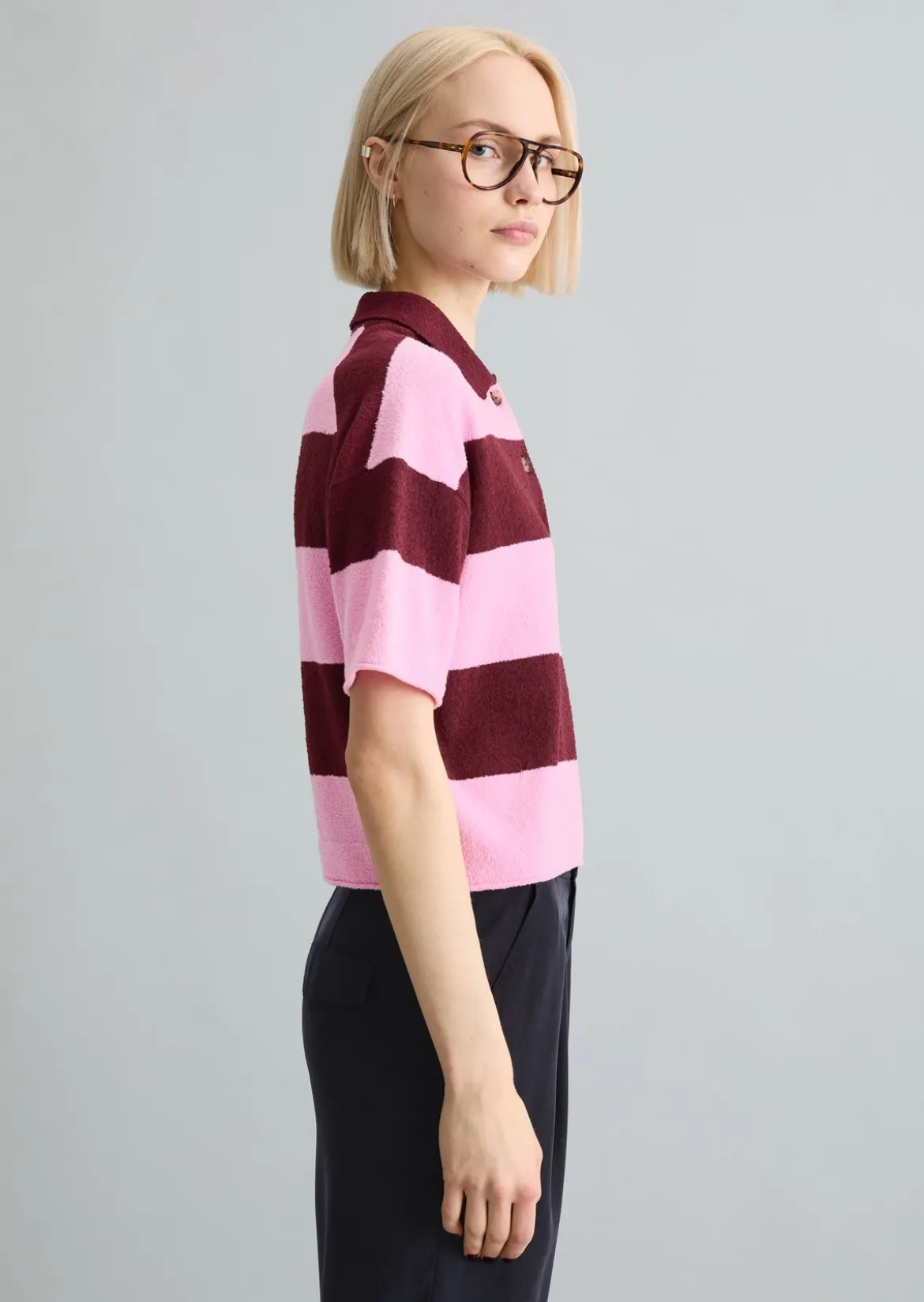 Strick-Poloshirt regular aus Crinkled Organic Cotton-Mix