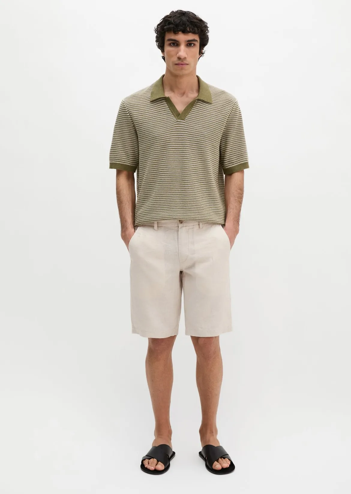 Strick-Poloshirt regular aus Bio-Baumwolle und Leinen