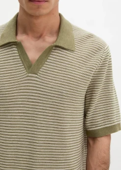 Strick-Poloshirt regular aus Bio-Baumwolle und Leinen