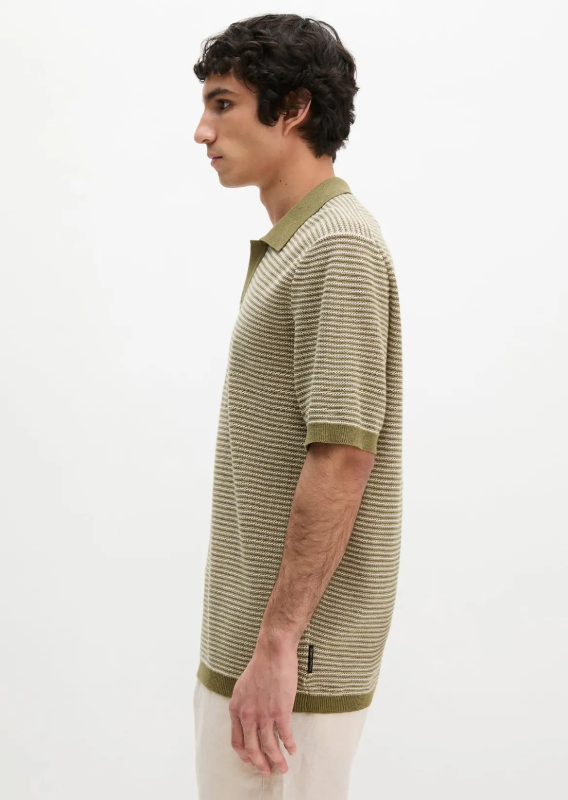 Strick-Poloshirt regular aus Bio-Baumwolle und Leinen