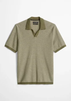 Strick-Poloshirt regular aus Bio-Baumwolle und Leinen