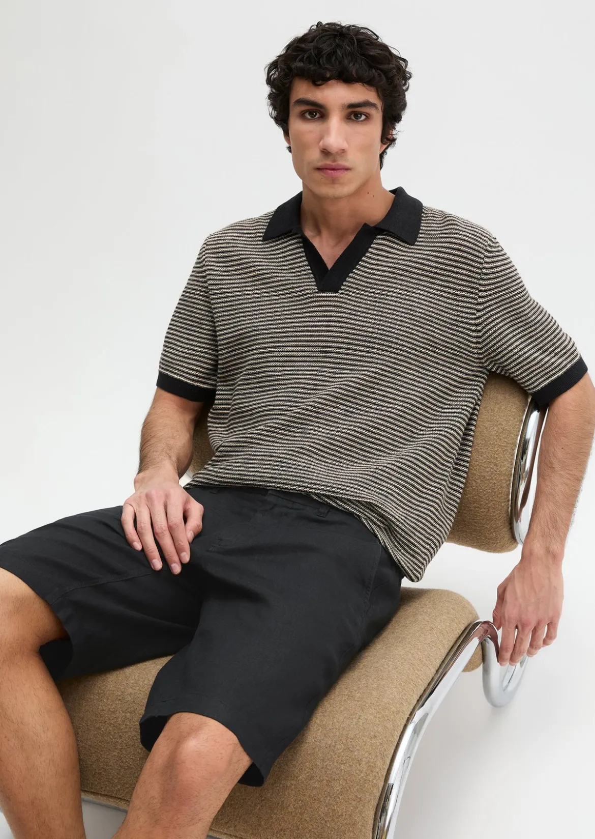 Strick-Poloshirt regular aus Bio-Baumwolle und Leinen