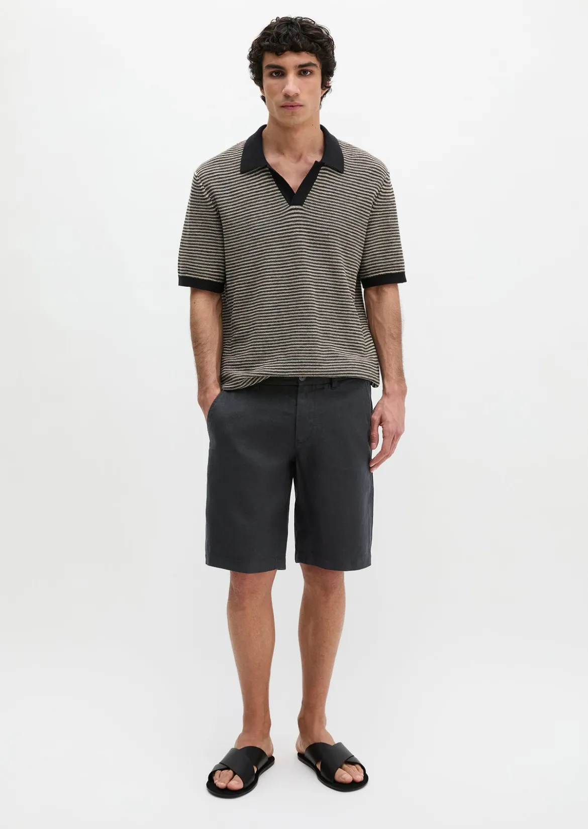 Strick-Poloshirt regular aus Bio-Baumwolle und Leinen