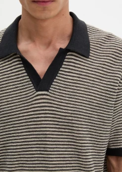 Strick-Poloshirt regular aus Bio-Baumwolle und Leinen
