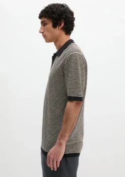 Strick-Poloshirt regular aus Bio-Baumwolle und Leinen