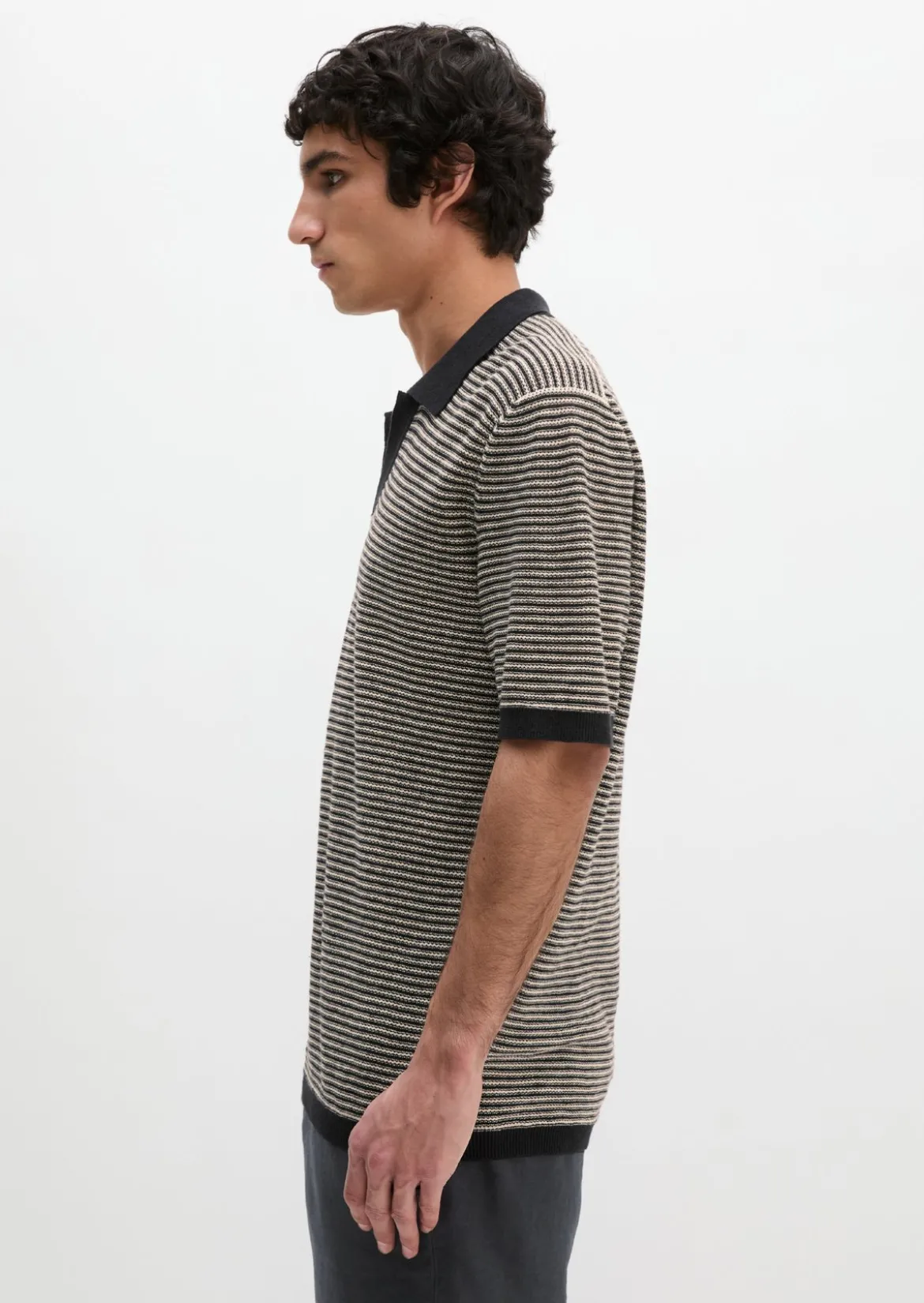 Strick-Poloshirt regular aus Bio-Baumwolle und Leinen