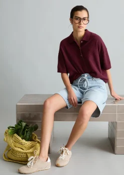 Strick-Poloshirt regular aus Crinkled Organic Cotton-Mix