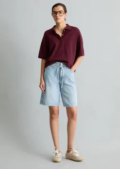 Strick-Poloshirt regular aus Crinkled Organic Cotton-Mix