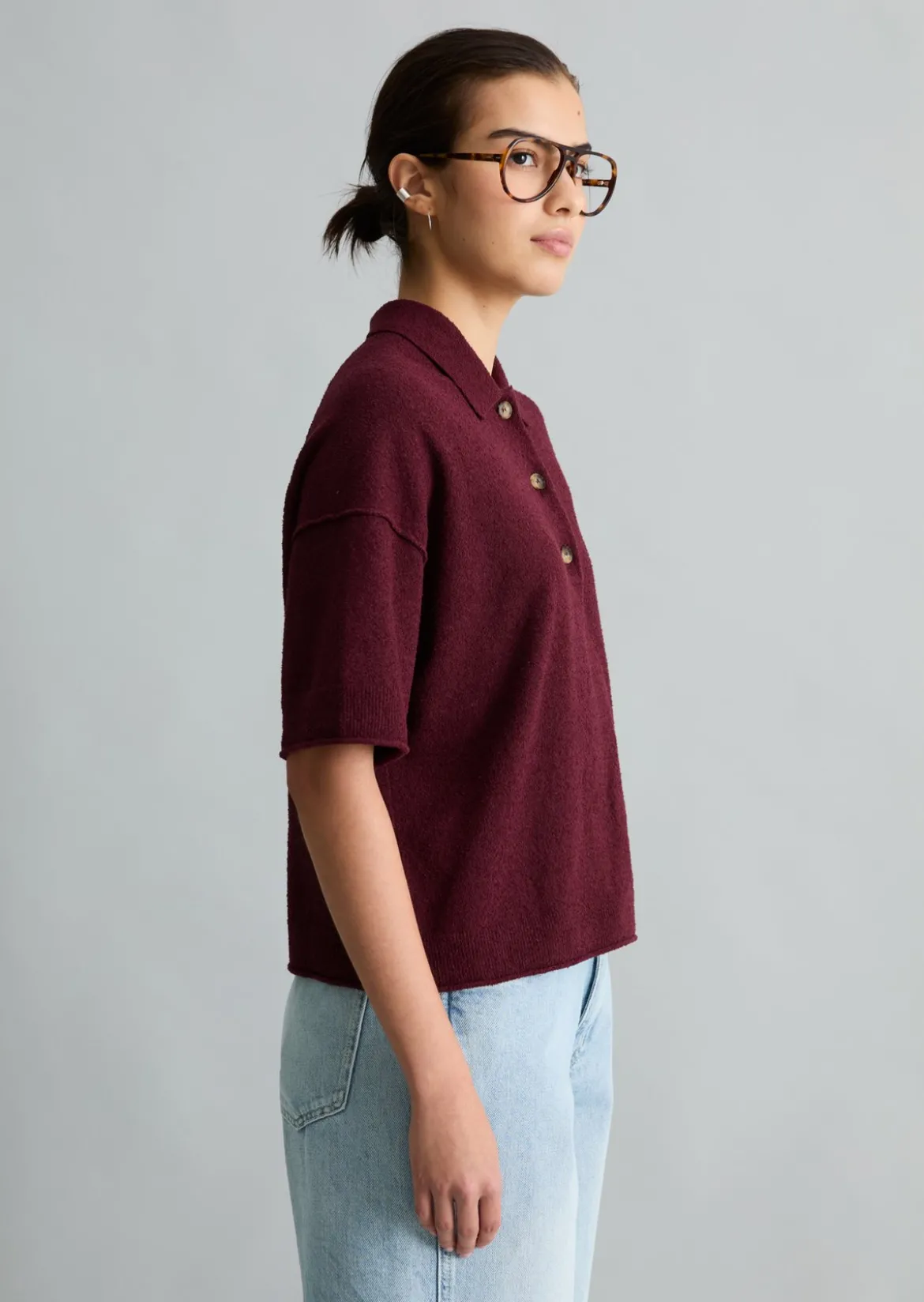 Strick-Poloshirt regular aus Crinkled Organic Cotton-Mix